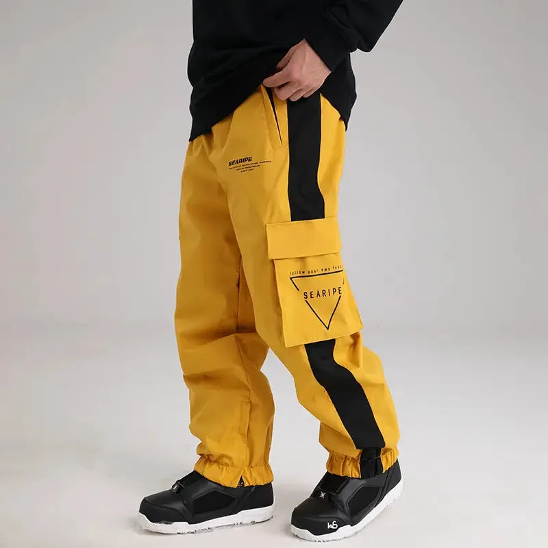 Unisex Striped Tape Ski Cargo Jogger Pants With Logo Print Pocket