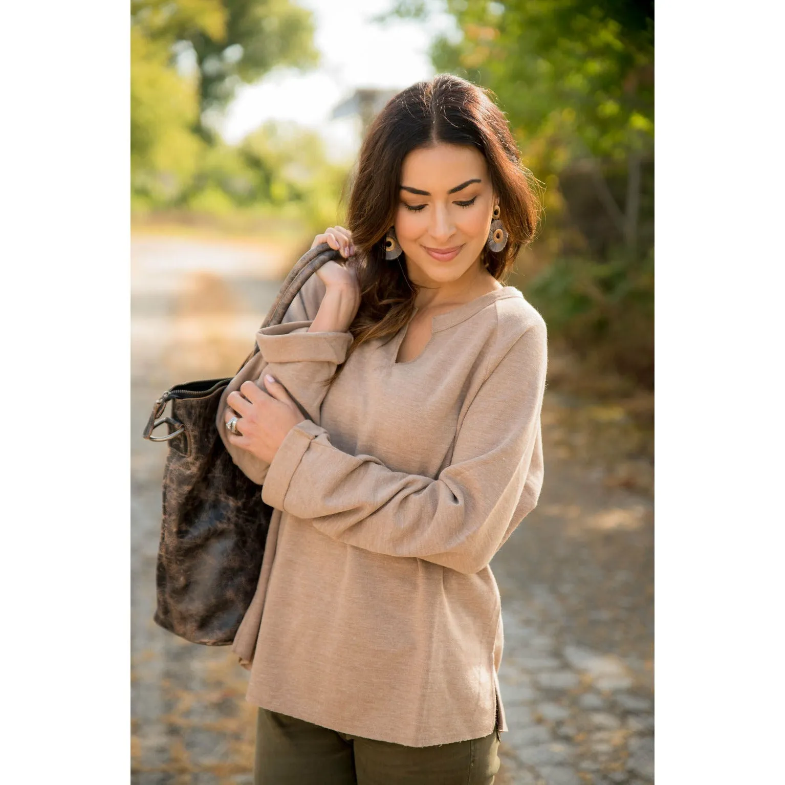 V Cuffed Sleeve Sweatshirt