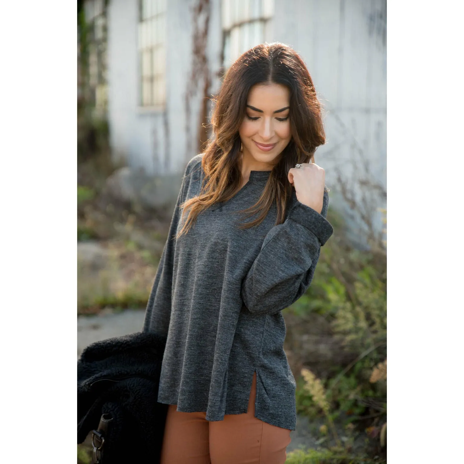 V Cuffed Sleeve Sweatshirt