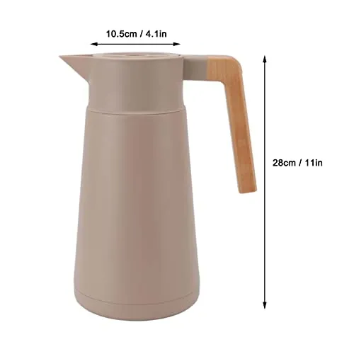 Vacuum Insulated Coffee Carafe Wide Handle Beech Wood 304 Stainless Steel Desktop Thermal Carafe GreyWzsydn (Color : Light Tan)