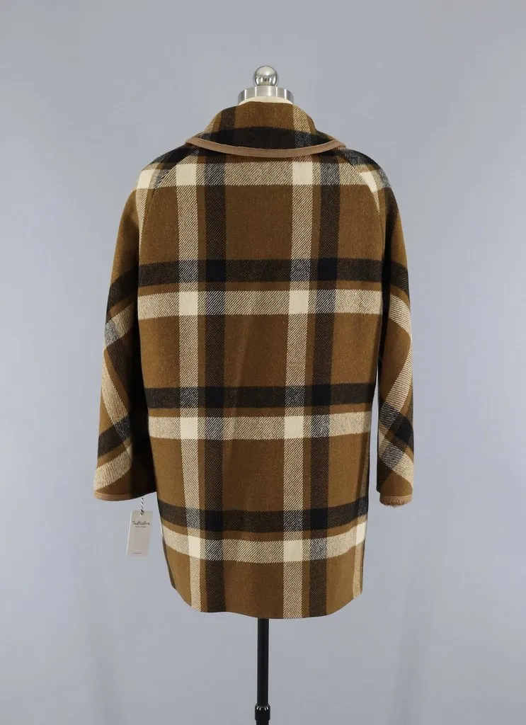 Vintage 1960s Betty Rose Winter Coat / Brown Plaid