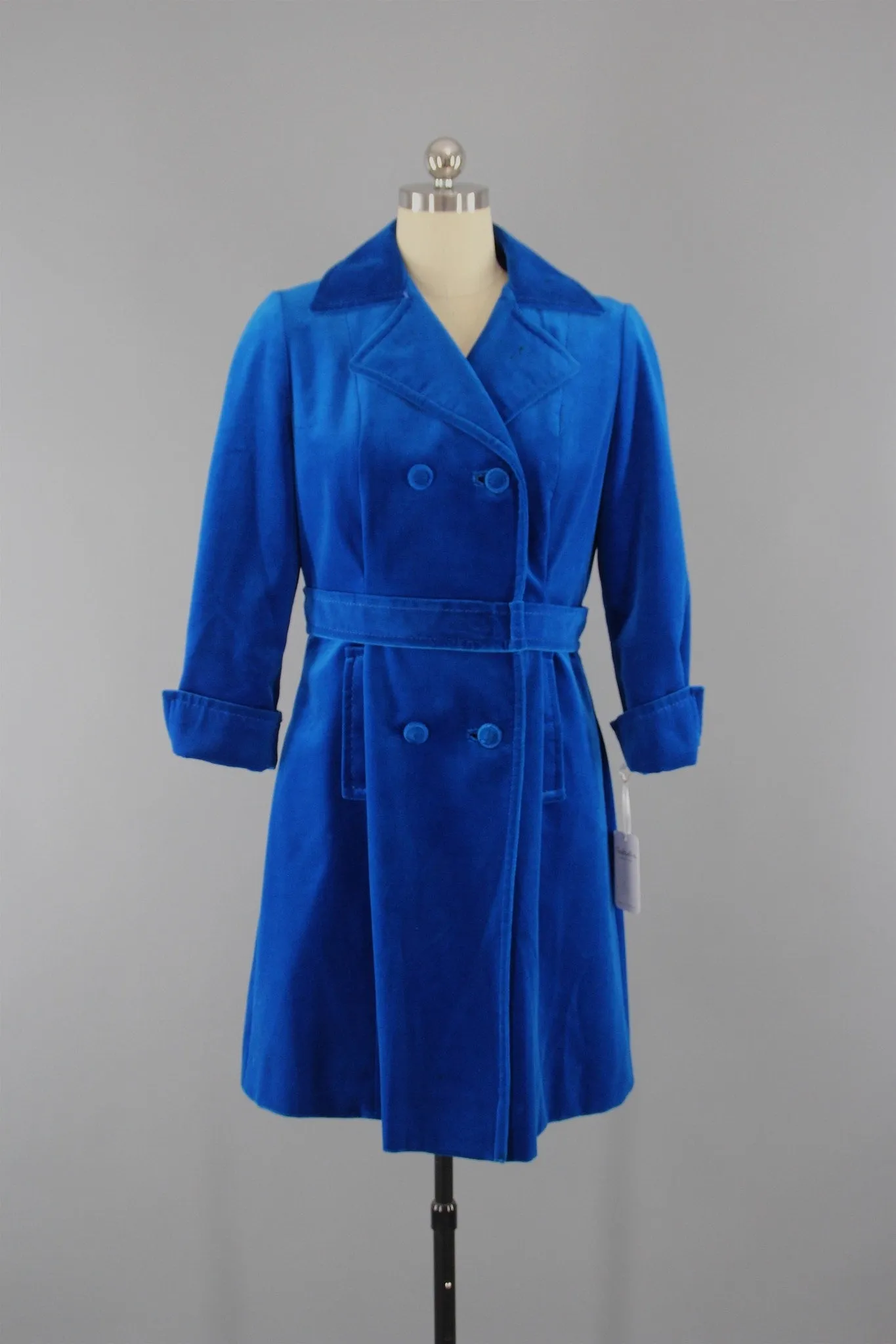 Vintage 1960s Electric Blue Trench Coat by Sport Ease Fashions