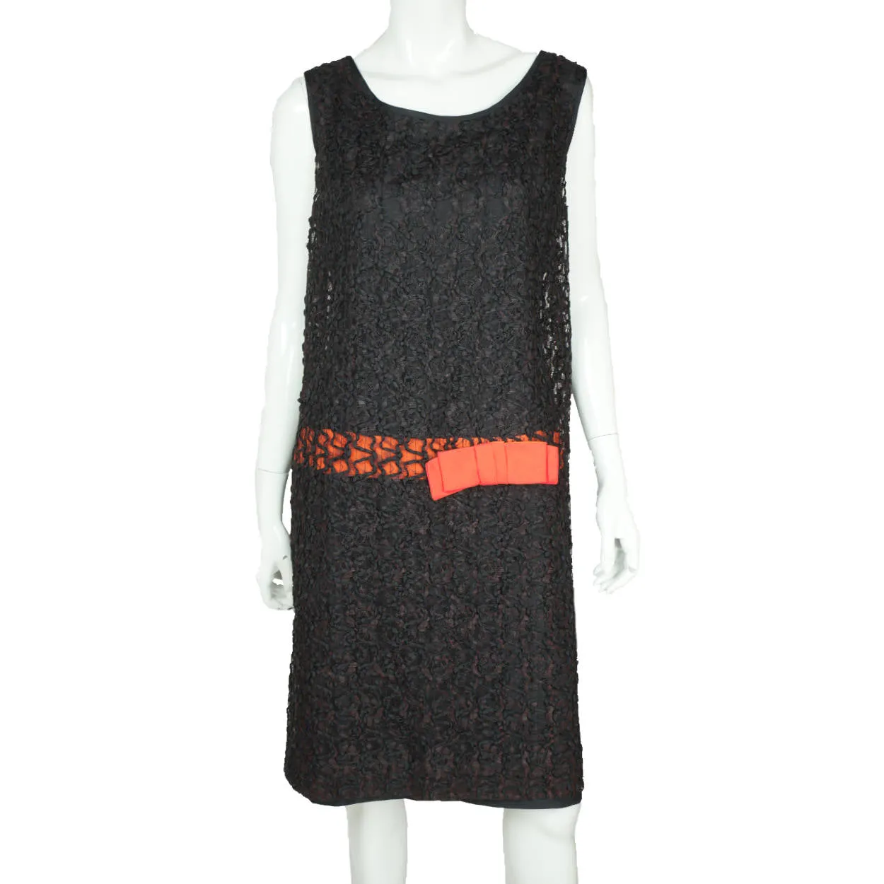 Vintage 60s Does 20s Dress Black Ribbon Lace Size M