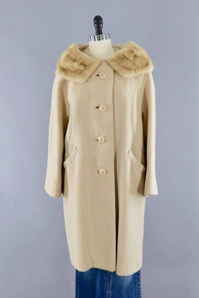 Vintage Winter Coat with Blonde Mink Fur Collar