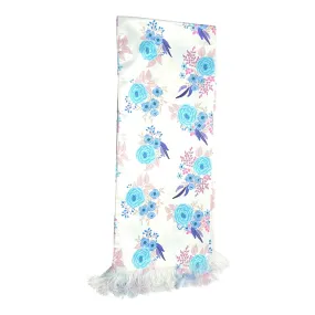 White Floral Printed Scarf With Pocket Square