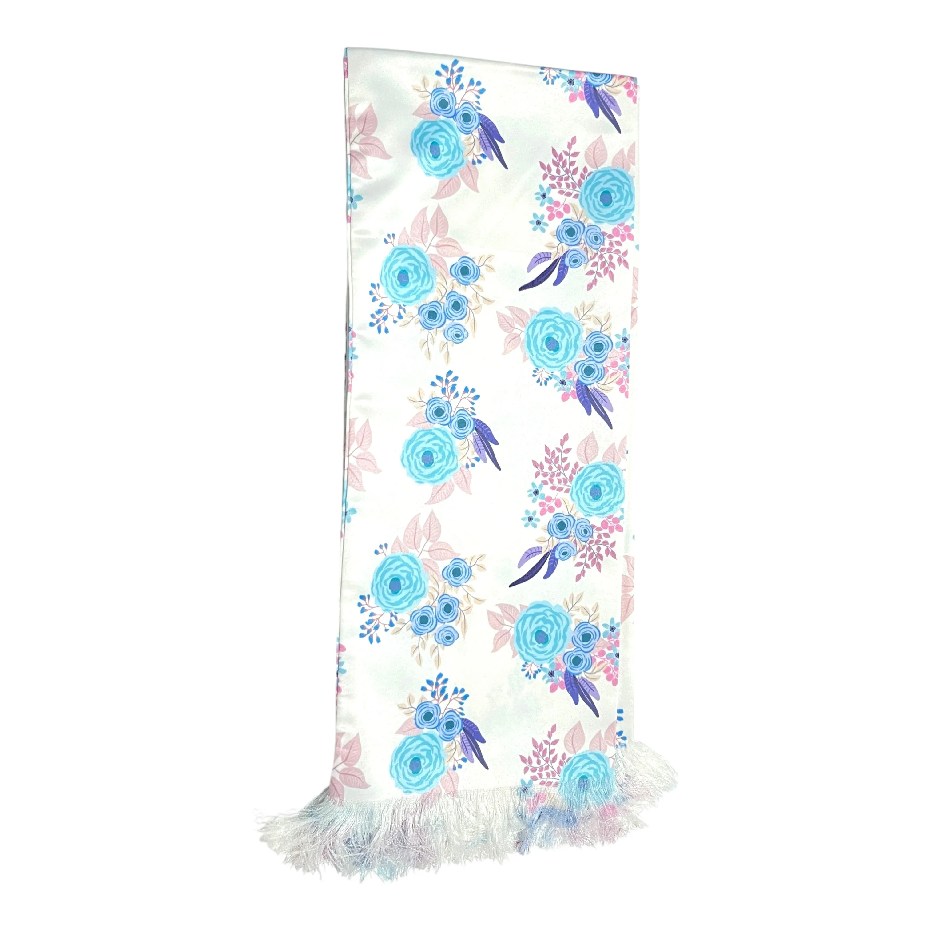 White Floral Printed Scarf With Pocket Square