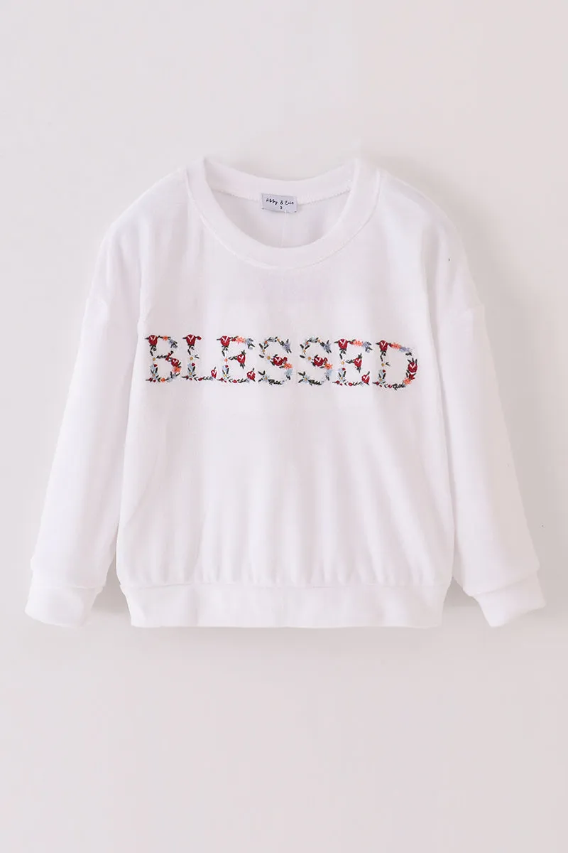 White velvet blessed embroidery mom&me sweatshirt