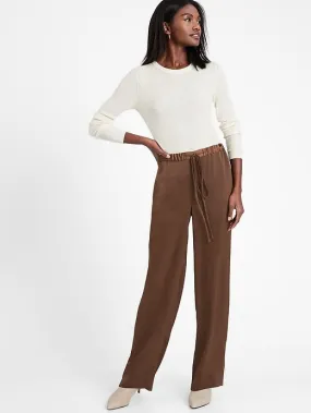 Wide-Leg Satin Pull-On Pant in Earth Brown