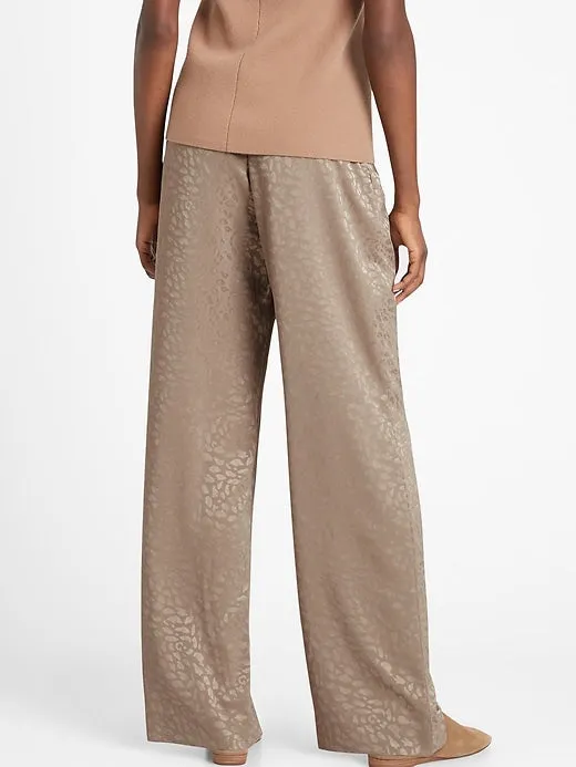 Wide-Leg Satin Pull-On Pant in Leopard Print Fresh Taupe