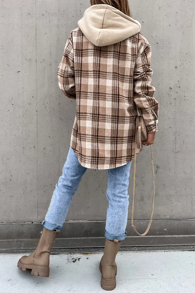 Winter Outfits Plaid Shacket Jacket Coat with Hood