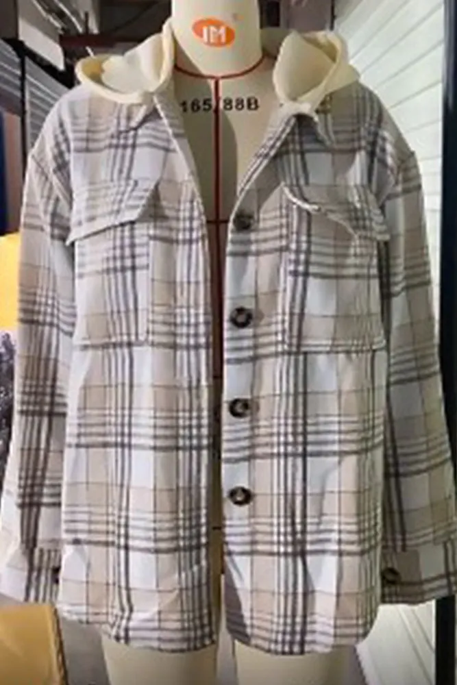 Winter Outfits Plaid Shacket Jacket Coat with Hood