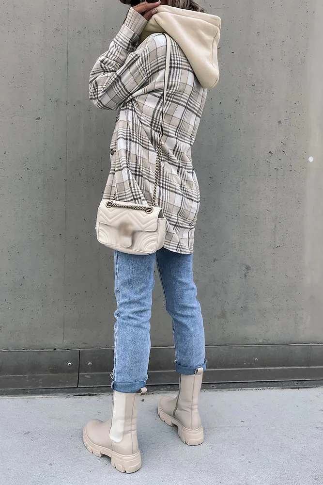 Winter Outfits Plaid Shacket Jacket Coat with Hood