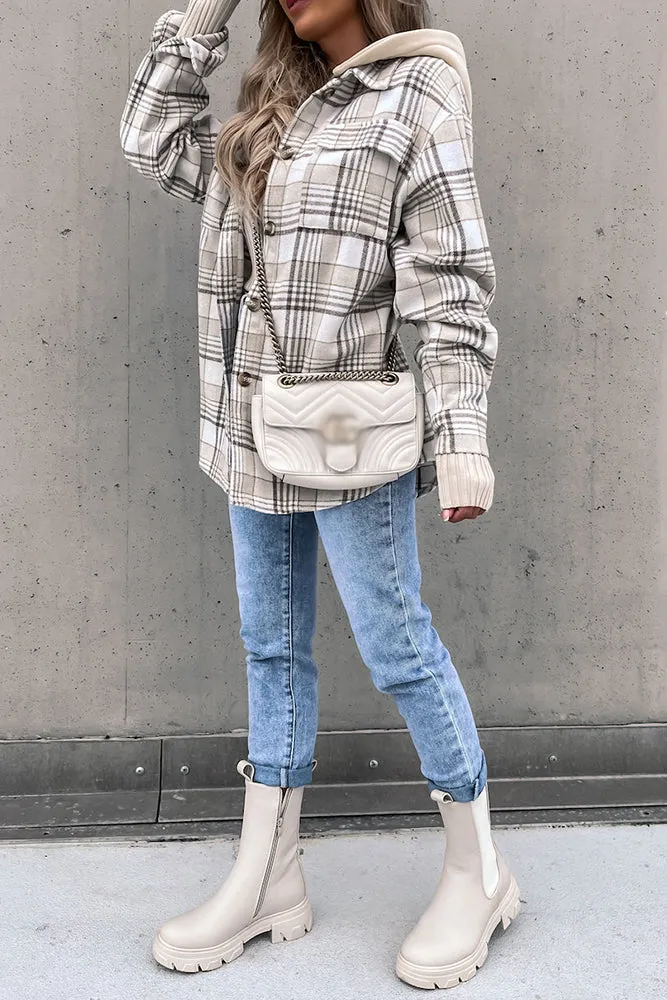 Winter Outfits Plaid Shacket Jacket Coat with Hood