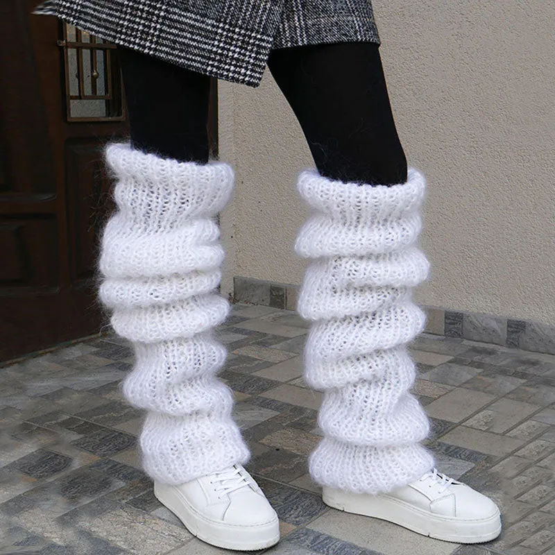 Winter Solid Color Slouchy Thigh High Chunky Knit Leg Warmers