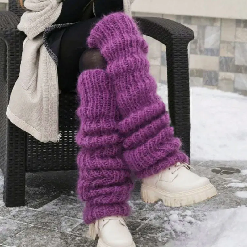 Winter Solid Color Slouchy Thigh High Chunky Knit Leg Warmers