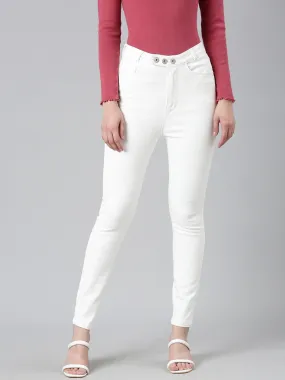 Women White Solid Skinny Fit Denim Jeans