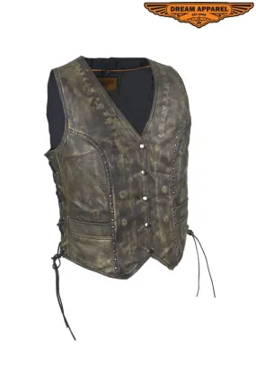 Women's Brown Studded Vest