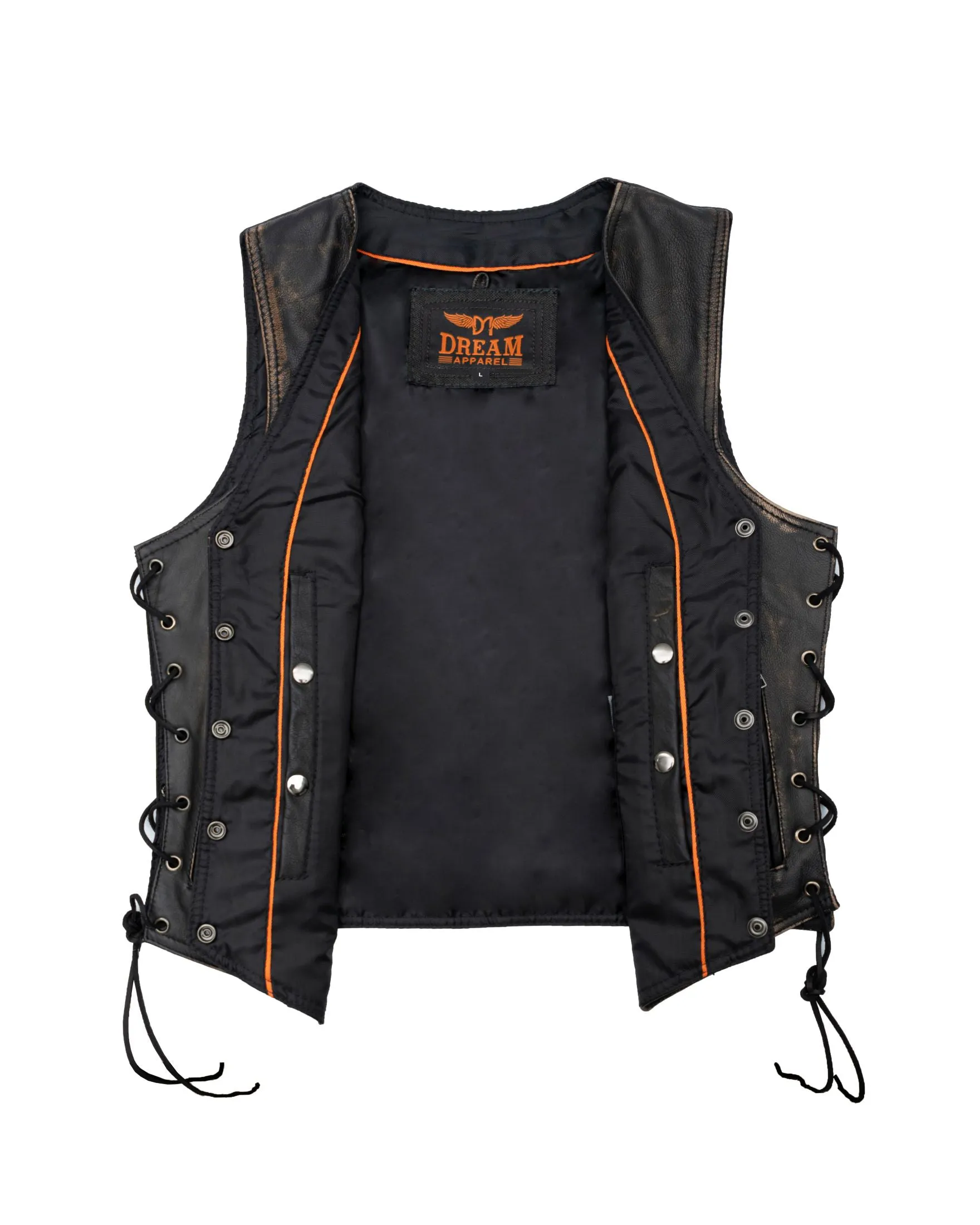 Womens Distressed Brown Naked Cowhide Leather Vest