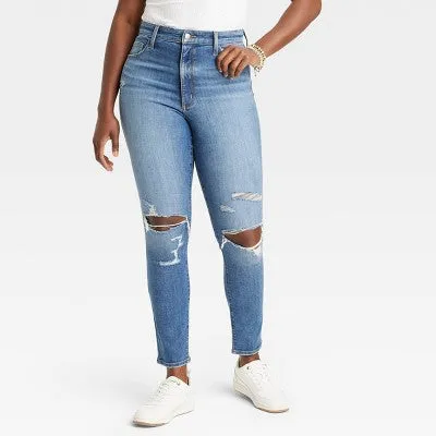 Women's High-Rise Distressed Skinny Jeans - Universal Thread Medium Wash 4