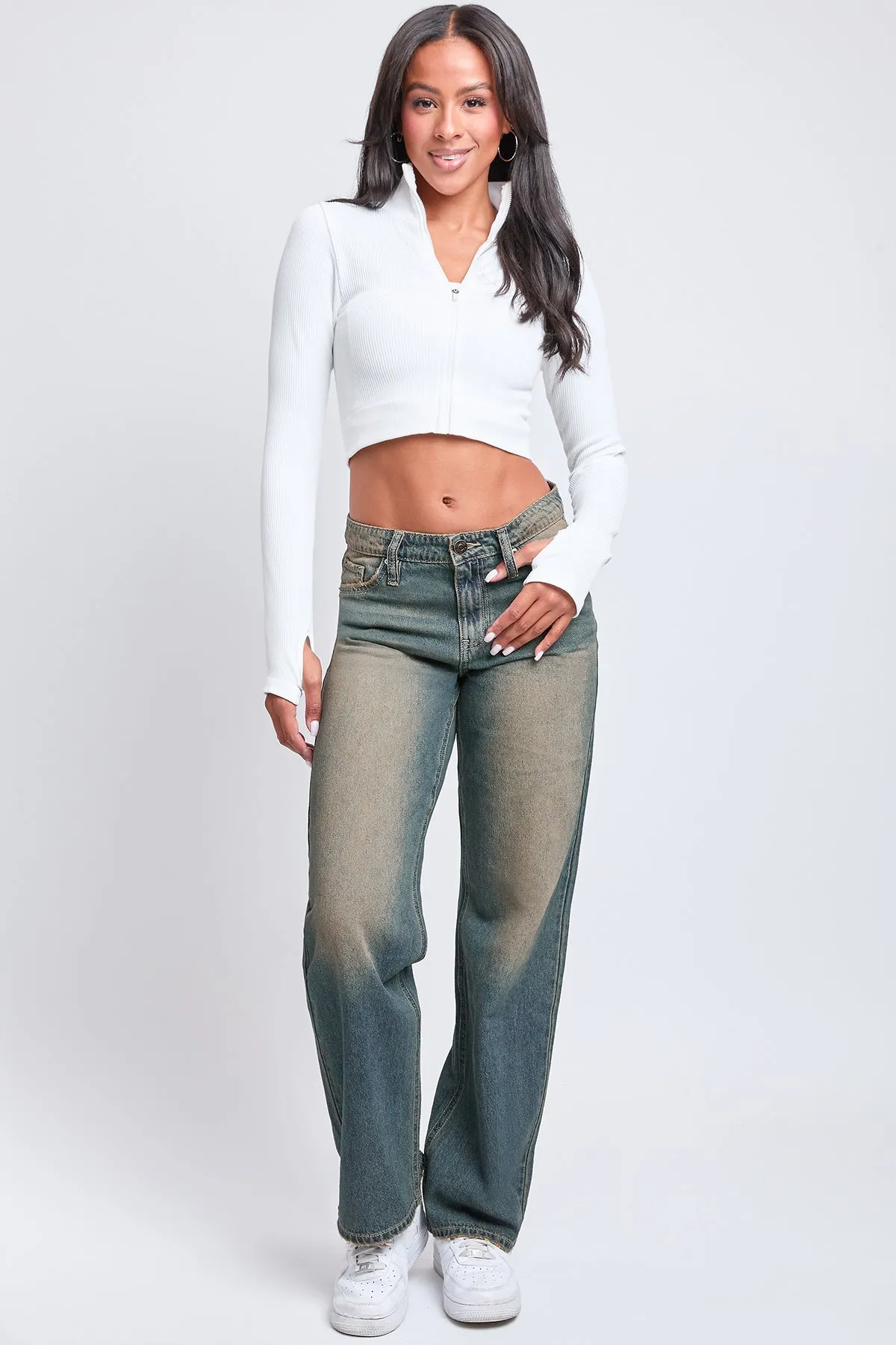 Women's Relaxed Fit Wide Leg Light Weight Rigid Denim Jeans