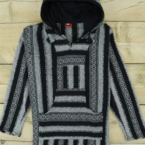 Woven Gheri Cotton Baja Hoodie - Black White