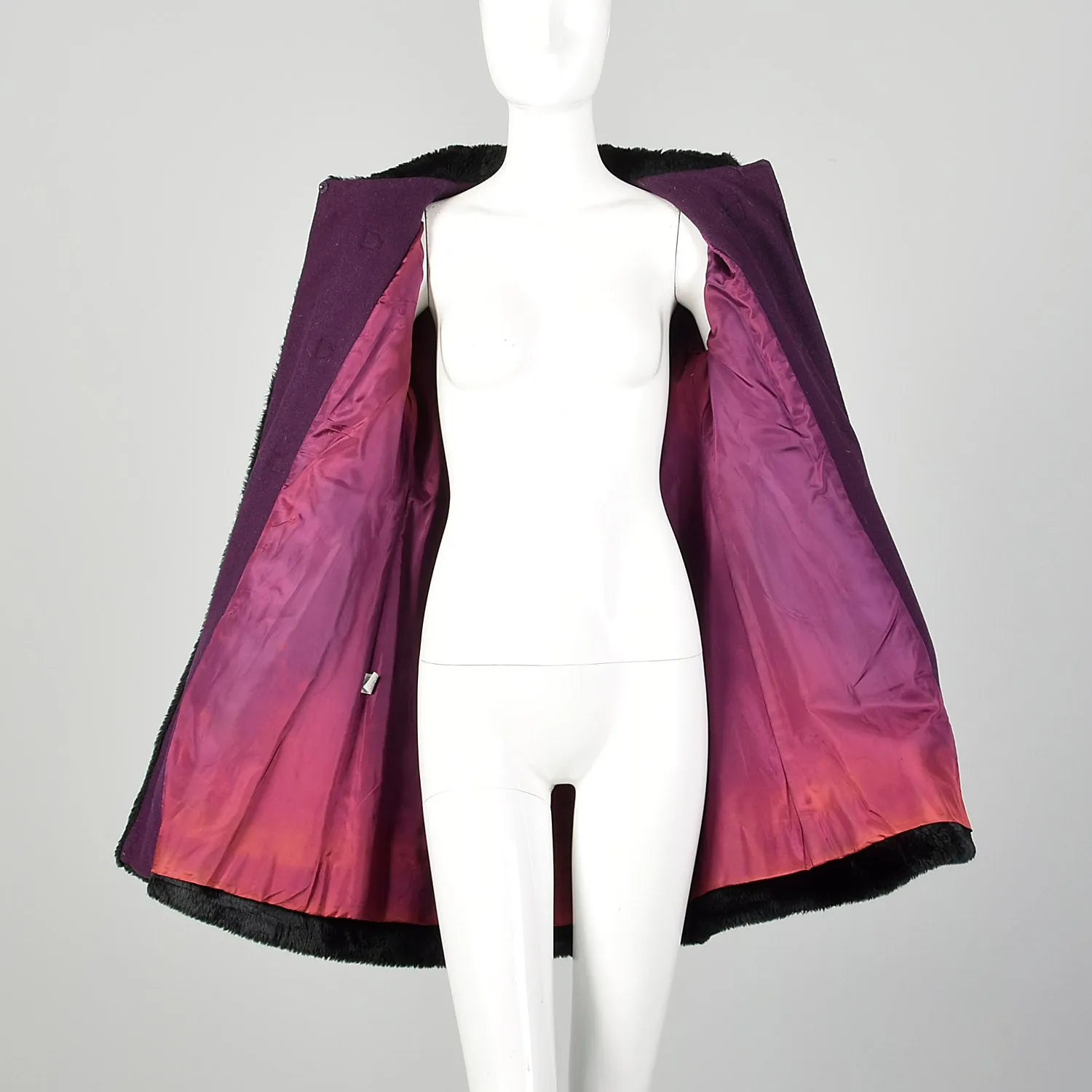 XS 1960s Purple Princess Coat with Faux Fur Trim