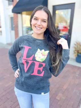 Yellow Tulip LOVE Burnout Sweatshirt