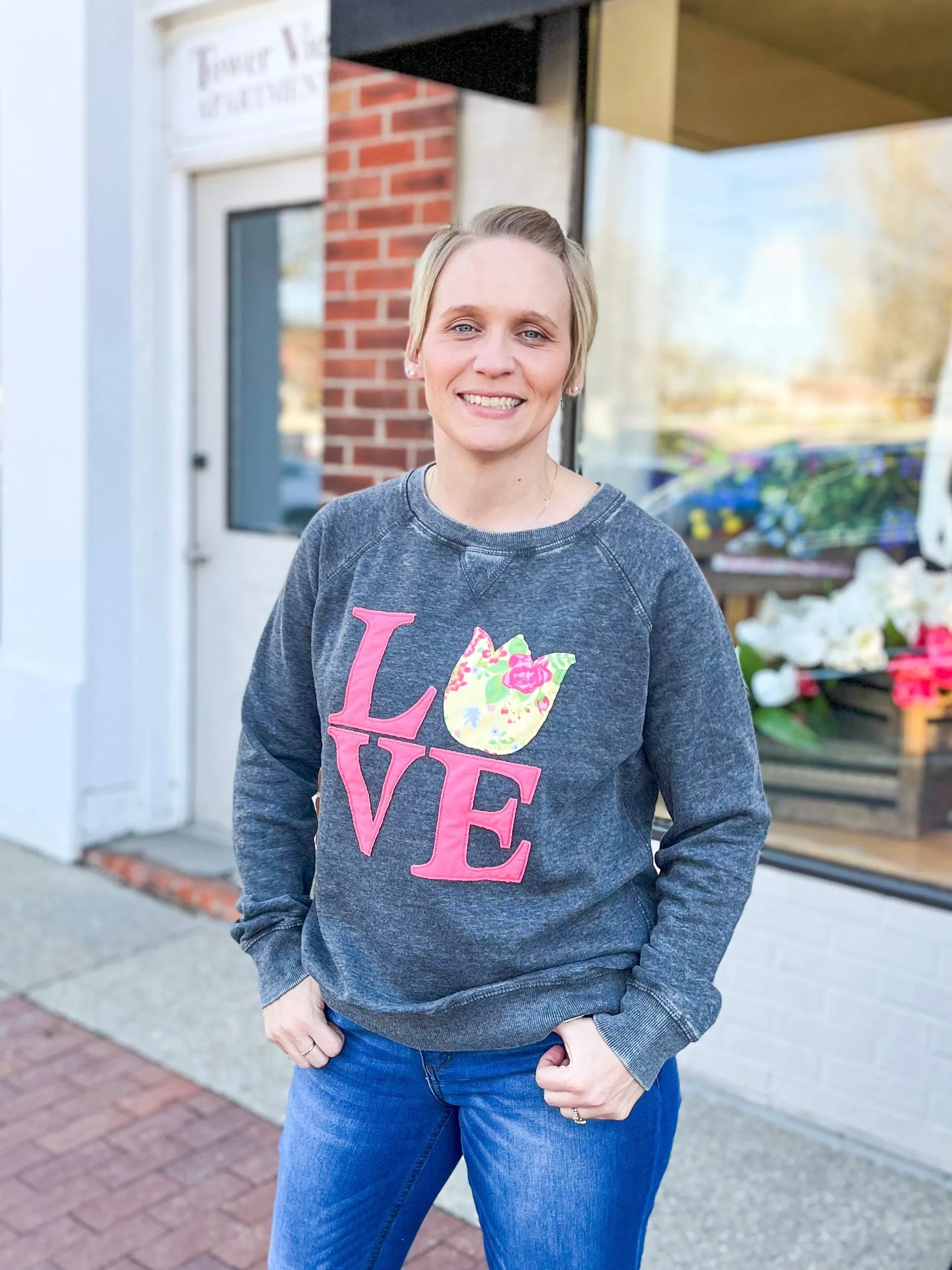 Yellow Tulip LOVE Burnout Sweatshirt