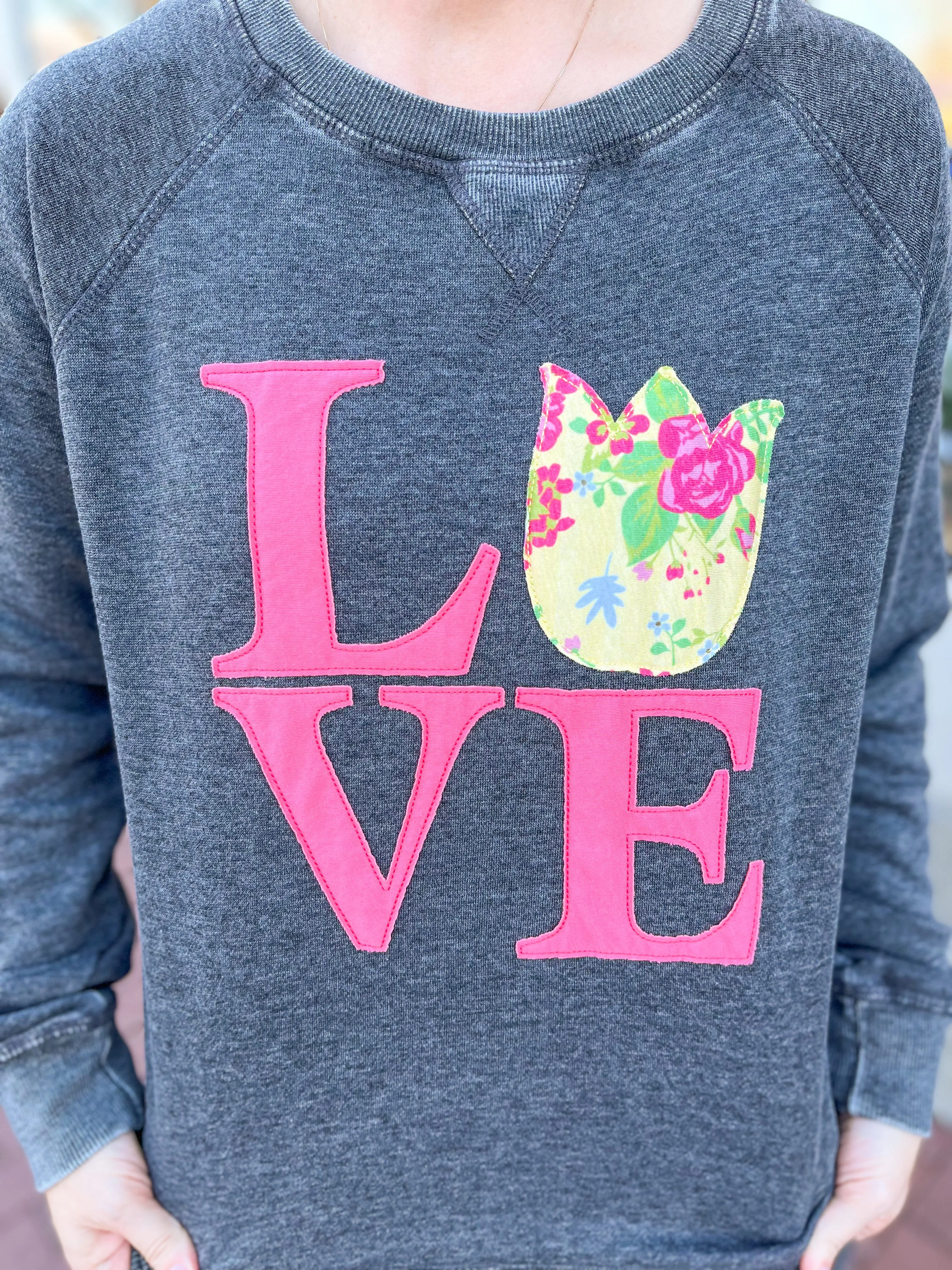 Yellow Tulip LOVE Burnout Sweatshirt