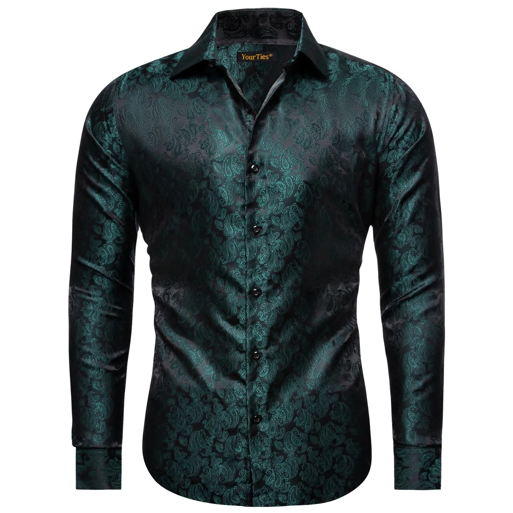 YourTies Deep Jungle Green Shirt Jacquard Paisley Men Silk Dress Shirt