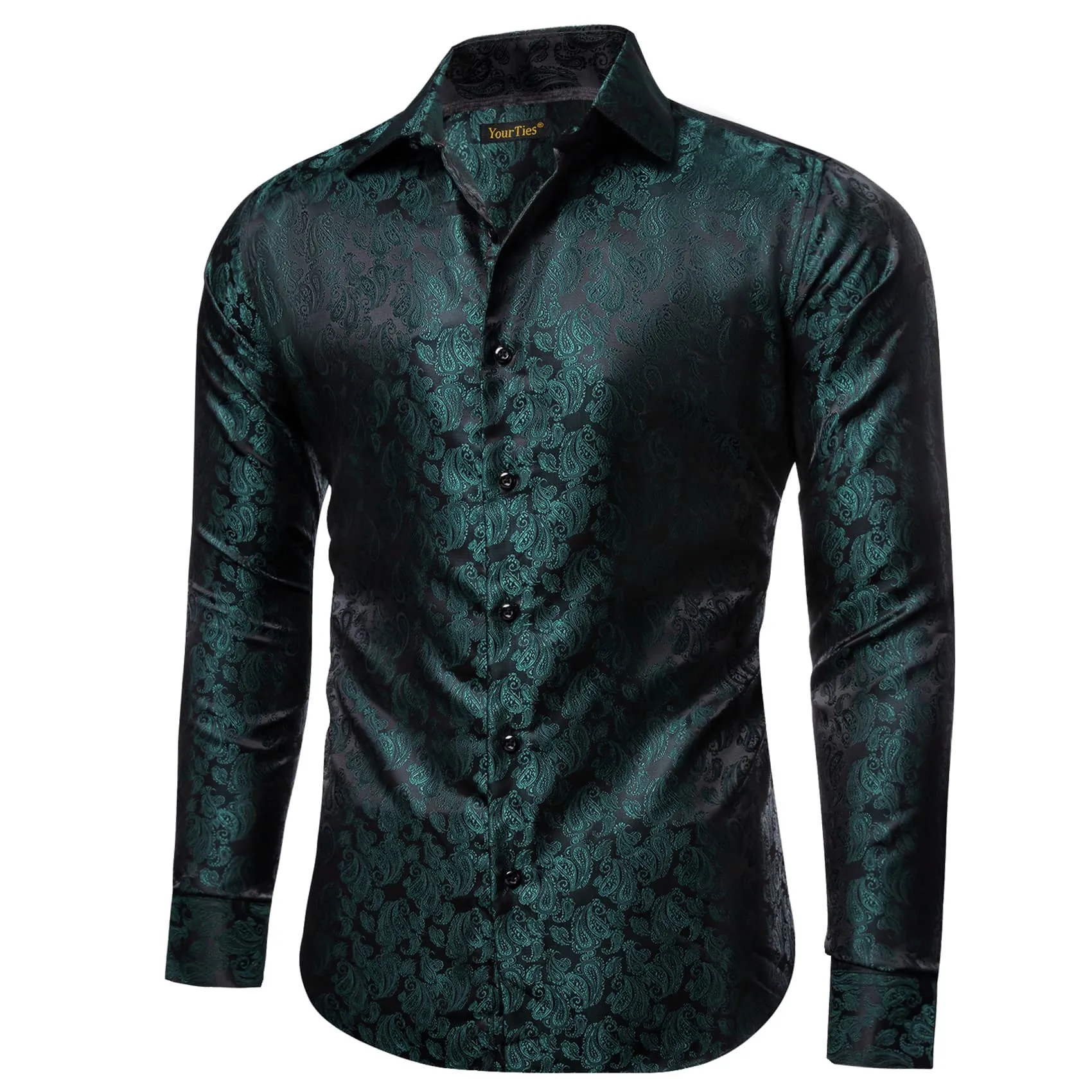 YourTies Deep Jungle Green Shirt Jacquard Paisley Men Silk Dress Shirt