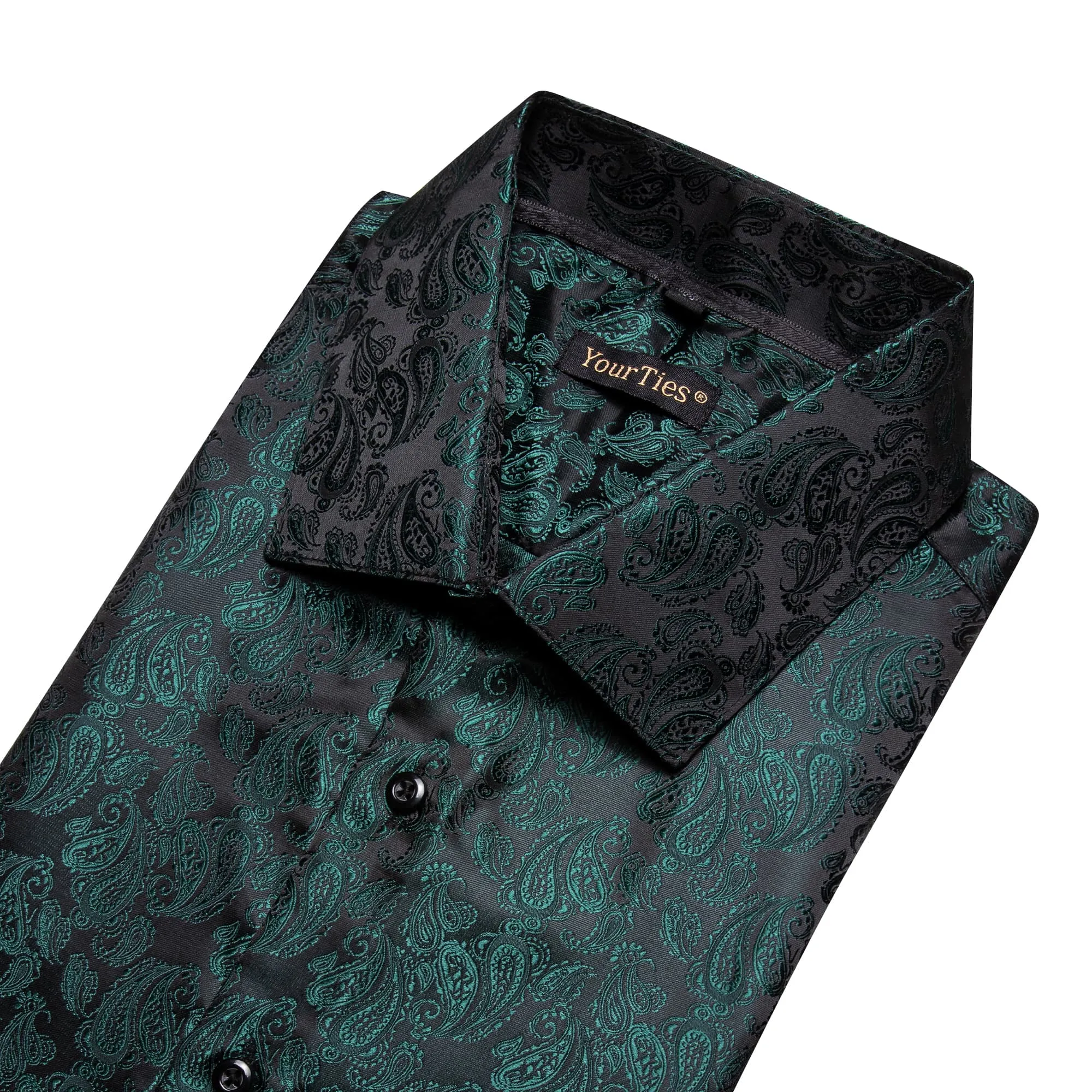 YourTies Deep Jungle Green Shirt Jacquard Paisley Men Silk Dress Shirt