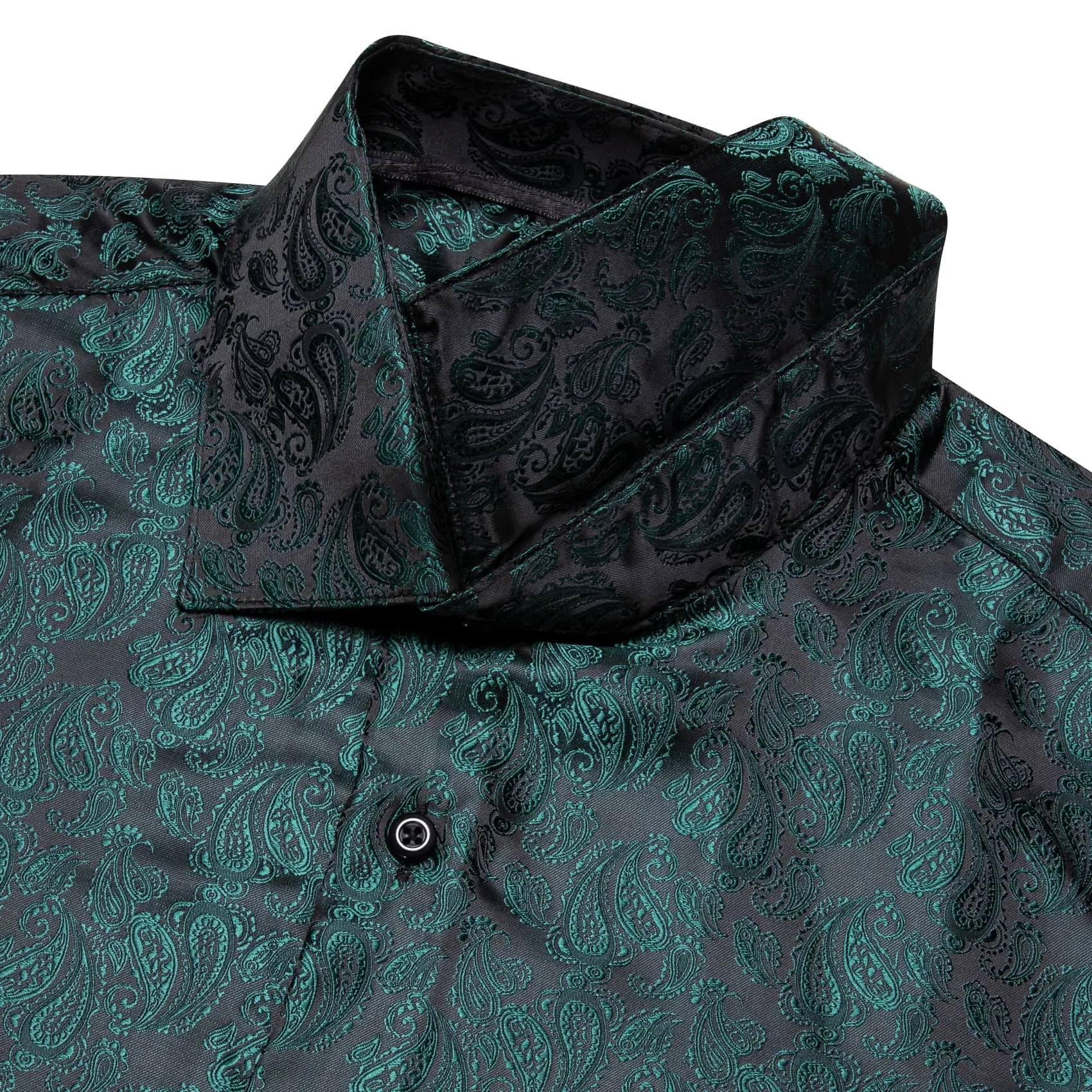 YourTies Deep Jungle Green Shirt Jacquard Paisley Men Silk Dress Shirt