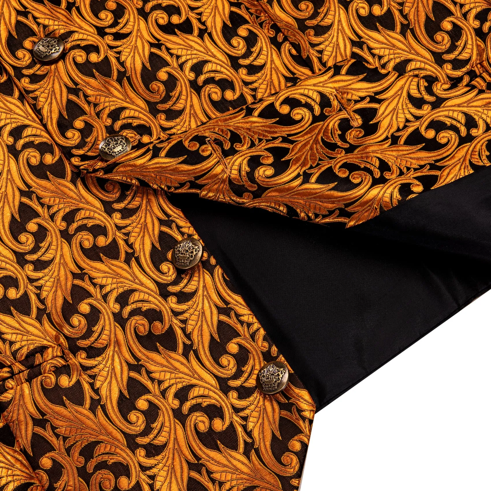 YourTies Orange Top Black Men Rust Orange Jacquard Floral Vest Tie Set