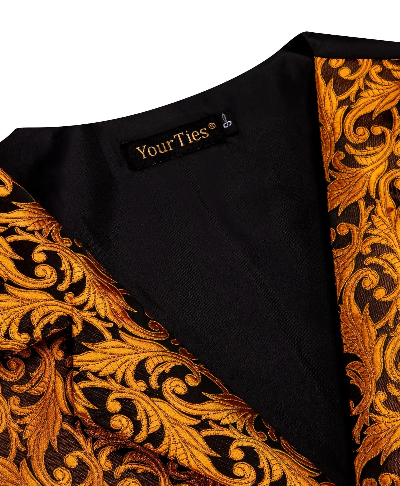 YourTies Orange Top Black Men Rust Orange Jacquard Floral Vest Tie Set